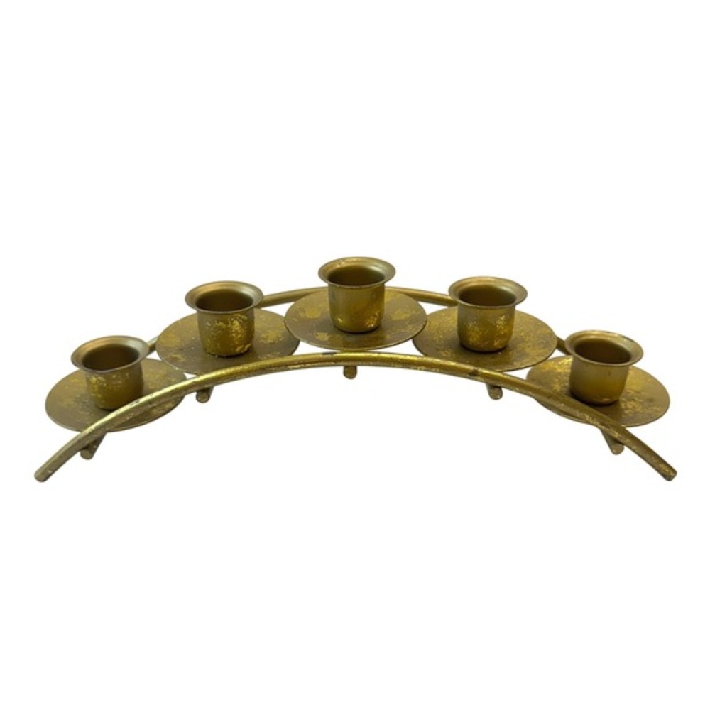 Gold Metal Candelabra Five Candle Holder Centerpiece‎ Table Decor Vintage